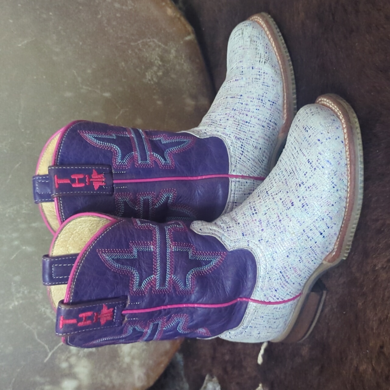 Kids/Little Girls Tin Haul "Tiny Pebbles" Cowboy Boots Purple/Pink Sz 13